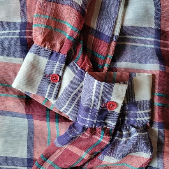 Band of Gypsies Plaid Blouse Small Red Checker Long Sleeve Button Up Casual - Picture 7 of 7